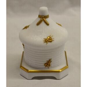 Imperial Glass White Milk Glass Gold Bees Honey Jar Pot Dish & Lid